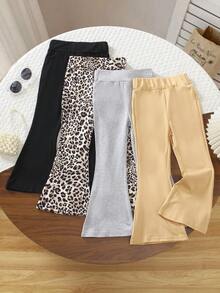 4pcs Girls Leopard Print Knit Leggings, Comfortable & Warm - Multicolor - View 3