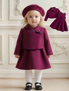 SHEIN 两件套女童优雅紫色无袖连衣裙外套套装，秋冬季 - 中紫紅色 - 查看 13