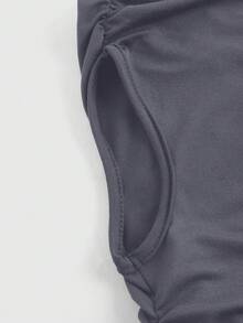 ROMWE Grunge Punk Y2K 涩谷女孩千禧复古复兴紧肩褶皱女式 T 恤 - 深灰色 - 查看 3