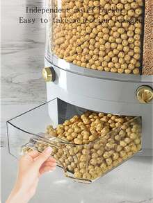 1pc 6-Compartment Rice Storage Container / Airtight Sealed Rotating Rice/Grain Bin For Home Use - Light Grey - View 8