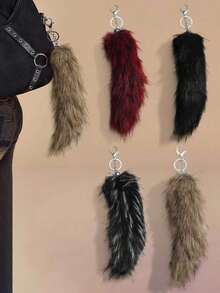 ROMWE 1pc Random Color Y2K Soft Fluffy Ombre Faux Fox/Wolf Tail Keychain, Vintage Grunge Goth Aesthetic, Suitable For Women, Girls, Girlfriends, Daily Wear, Holiday Gift - Multicolor - View 1