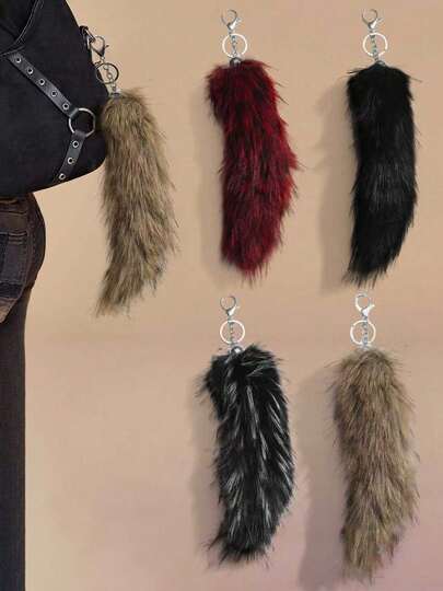 ROMWE 1pc Random Color Y2K Soft Fluffy Ombre Faux Fox/Wolf Tail Keychain, Vintage Grunge Goth Aesthetic, Suitable For Women, Girls, Girlfriends, Daily Wear, Holiday Gift
