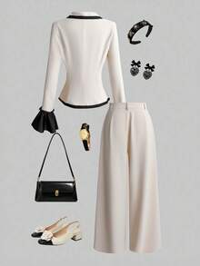 Selianne 时尚法式优雅撞色女士两件套 - 米色 - 查看 3