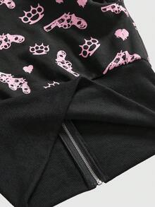 ROMWE J-Fashion 万圣节 Y2K Baddie 骷髅枪印花撞色修身女式运动衫 - 黑色 - 查看 6