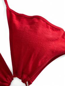 SpicyHot Bộ đồ lót liền mạch siêu gợi cảm cỡ lớn, kiểu đan chéo, bó sát, khoét lỗ, dây quai mảnh, ôm sát toàn thân - Màu Đỏ Sâu - Xem 4
