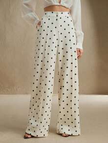 Anewsta Urban Commuter Polka Dot High Waist Drape Casual Women's Suit Pants, Suitable For Spring, Summer, Festival, Holiday, Vacation, Elegant, Business Casual