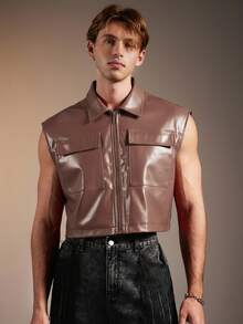 FeverCity Áo ba lỗ không tay cắt ngắn đơn sắc tối giản dành cho nam - màu nâu - Xem 5