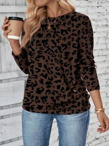 EMERY ROSE New Arrival Plus Size Women Round Neck Layered Design Long Sleeve T-Shirt - Brown - View 7