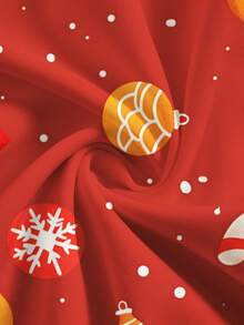 PopScrub 圣诞节 V 领短袖双口袋可爱姜饼人、圣诞装饰元素、雪花、圣诞礼盒、拐杖糖卡通印花设计护士/医生工作制服上衣/检查手术制服/女士纯色宠物美容工作制服上衣/营养师工作制服短袖/多口袋功能实验室工作制服 - 玫紅色 - 查看 5