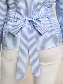 EMERY ROSE Damen Große Größen Gewebtes Kontrast Gestreiftes Regular Elegantes Langarm Tailliertes Hemd mit asymmetrischem Saum in Blau & Weiß, Herbst/Winter - Blau-Weiß - Übersicht 3