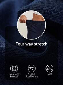 Flexra 女士松紧腰口袋针织休闲牛仔裤，简约时尚 - 藍色 - 查看 7