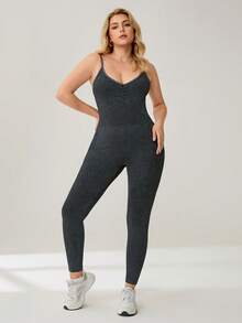 Auralis 运动休闲连体裤，加大码女式水洗做旧扭结露背无袖连体裤，适合瑜伽、舞蹈、体操、健身等运动，黑色运动连体裤，一体式运动连体裤，无缝运动连体裤，四季皆宜的黑色运动连体裤