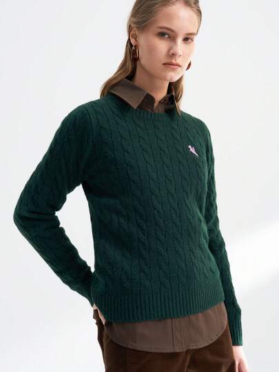 Airaco Pony Knitted Twist Rope Crew Neck Sweater
