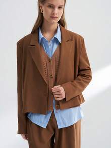 Airaco 现代都市简约单扣通勤西装外套和裤子套装 - 棕色 - 查看 5