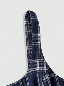 SHEIN MOD Váy dây kẻ caro nữ, phong cách đại học, thường ngày, thanh lịch - Màu xanh hải quân - Xem 3