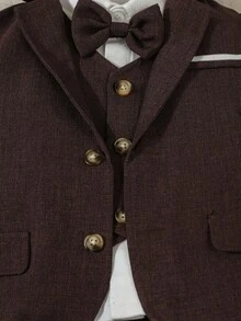 4pcs Back To School Children Boys Gentleman Outfit Set, Including Long Sleeve Shirt With Bowknot, Vest, Long Sleeve Blazer, Pants, Suitable For Birthday, Wedding, Christening And 1st Birthday Party, Children's Competition Performance Wedding Formal Suit - Multicolor - View 4