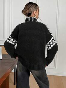 Serisse Women's Casual Colorblock Stand Collar Sweater, Autumn/Winter Black,Black Sweater,Fall,Fall Clothes For Women - Black - View 2