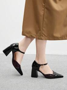 CUCCOO BIZCHIC Women's Pointed Toe Contrast Color Buckle Design Fashionable High Heels For Daily Wear - Black - View 5