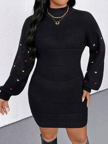 EMERY ROSE Damen Farbblock strukturiertes Rollkragen Lässig bequemes Pulloverkleid, Herbst/Winter - Schwarz - Übersicht 4