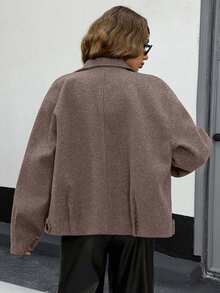 EURMUSE Buttom Detlied Overcoat, Business Wear - Mocha Brown - View 2