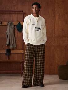 SWAVVY Men's Elastic Waist Drawstring Casual Straight Loose Fit Pants - Khaki - View 5