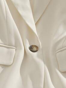 SHEIN Franclia Bộ đồ vest nữ cổ ve lật tay dài và chân váy midi xếp ly thanh lịch khi đi làm trong thành phố (không có thắt lưng) - trắng - Xem 5