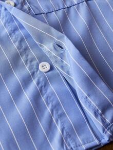 SWAVVY Woven Striped Printed Casual Shirt Suitable For Everyday Wear, Baggy Short Sleeve Button Up Stripe Blue Shirt