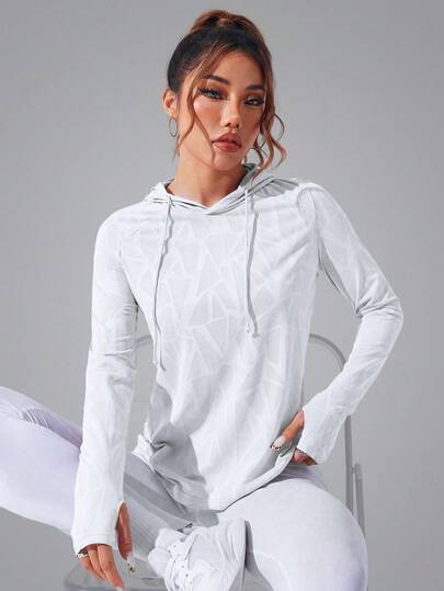 Gameset SHEIN Sport 瑜伽基础款抽绳舒适宽松提花纯色卫衣健身套装 女式卫衣健身卫衣 女式运动休闲套装 女式卫衣健身卫衣 女式运动休闲服 女式运动休闲服 女式运动休闲健身服 女式宽松款