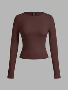 SHEIN EZwear Bộ 3 áo thun bodycon cổ rộng tay dài thường ngày cho nữ, Thu/Đông - Nhiều màu - Xem 6