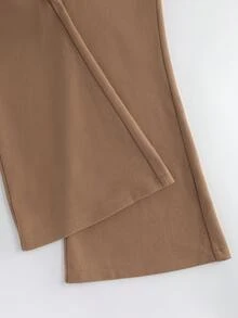 Franclia Women's Elegant Khaki Thick Autumn And Winter Regular Waist Zipper With Pockets Flared Trousers, Commuter Suit Flared Trousers, Winter Cozy Fall Christmas New Year Thanksgiving Party - Khaki - View 7