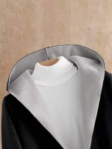 Manfinity NXTstreet Men's Hooded Long Sleeve Pocket Casual Fashion Versatile Mid-Length Overcoat, Autumn/Winter - Black - View 2