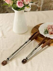 Cirelle 木制厨房烹饪钳，带木制尖头的厨房烹饪钳，不锈钢防滑核桃沙拉钳，烧烤钳