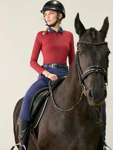 Activina Women's Solid Color High Waist Skinny Equestrian Pants - Navy Blue - View 2