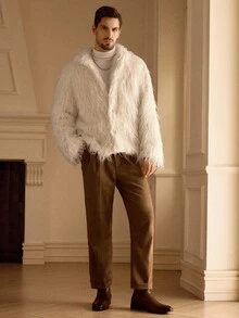 HIMLAND Men's Casual Loose Long Sleeve Faux Fur Coat, Winter - Multicolor - View 7