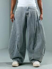 ROMWE MEN Street Life Men's Relaxed Fit Wide Leg Casual Jeans - Light Wash - View 1