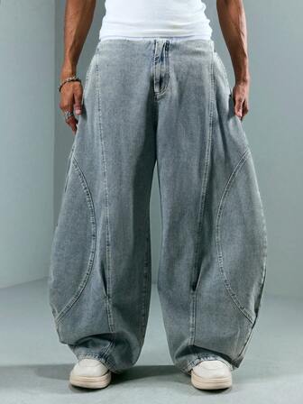 Street Life Jeans casuales de pierna ancha y ajuste relajado para hombres