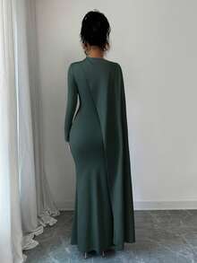 Elenzga Váy dự tiệc sinh nhật màu xanh da trời thanh lịch mùa hè mới, váy dài xếp ly eo đa năng dành cho nữ - màu xanh lá - Xem 2