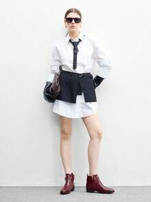 CUCCOO BIZCHIC 新款圆头防滑厚底平底女式复古踝靴，酒红色欧美风中筒靴，女式 - 酒紅色 - 查看 10