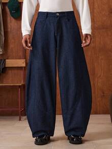 SWAVVY Men's Striped Pocket Wide Leg Loose Casual Versatile Jeans - Blue - View 4