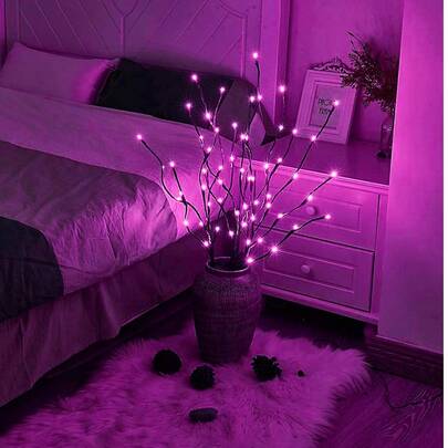 1 件 20 灯 2 段常亮电池供电 LED 枝形灯，家居装饰照明，适用于卧室、客厅、露营、节日、派对、婚礼粉色白色暖光彩色