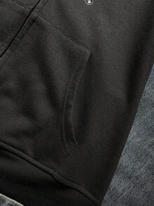 SHEIN EZwear Women's Floral Print Rhinestone Zipper Front Fuzzy Collar Casual Sweatshirt, Autumn/Winter Rhinestone Zip Up Cross Goth Style Rockstar Women Anime - Black - View 6