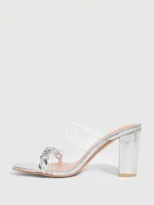 CUCCOO SZL 透明绑带粗跟女式高跟凉鞋 - 銀色 - 查看 4