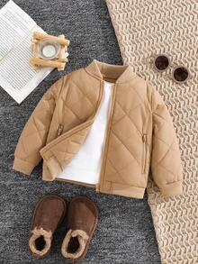 SHEIN Chaqueta casual de béisbol con cremallera y cuello de solapa de unicolor de manga larga para bebé niño, otoño/invierno