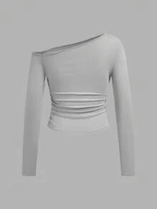 SHEIN EZwear Tricou casual versatil tricolor tricotat pentru femei, asortat, 3 pachete, topuri cu mânecă lungă, topuri scurte, topuri strâmte, topuri cu mânecă lungă pentru femei