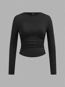 SHEIN EZwear Tricou casual versatil tricolor tricotat pentru femei, asortat, 3 pachete, topuri cu mânecă lungă, topuri scurte, topuri strâmte, topuri cu mânecă lungă pentru femei