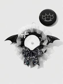 ROMWE Bộ 2 trâm cài áo nam châm phong cách Punk Gothic Y2K đen trắng viền ren, đầu lâu bạc và hoa hồng, thánh giá, cánh quỷ, nơ trang trí, kèm thánh giá hình mạng nhện có thể thay thế, chân gấu chấm bi, ghim cài móng mèo - Thích hợp cho cosplay, anime, trang phục hàng ngày, quà tặng ngày lễ - màu đen - Xem 9