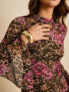 Poéselle 女式豹纹喇叭袖迷你连衣裙 - 粉色 - 查看 6