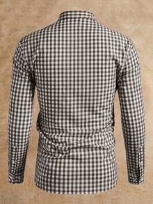 HIMLAND Áo sơ mi nam dệt kẻ caro dài tay cài nút phía trước - Cà phê nâu - Xem 2