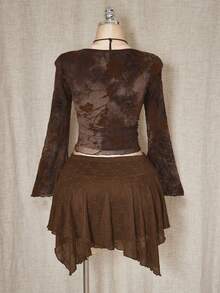 SHEIN ICON 大码女式波西米亚风格棕色纹理针织不对称迷你裙 - 棕色 - 查看 11