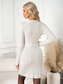 Ellevyn 女士优雅通勤蝴蝶结刺绣修身针织连衣裙